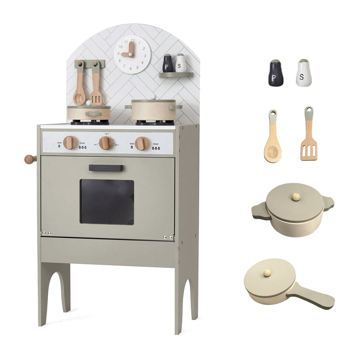 Hooga Wooden Play Kitchen with 6 Utensils