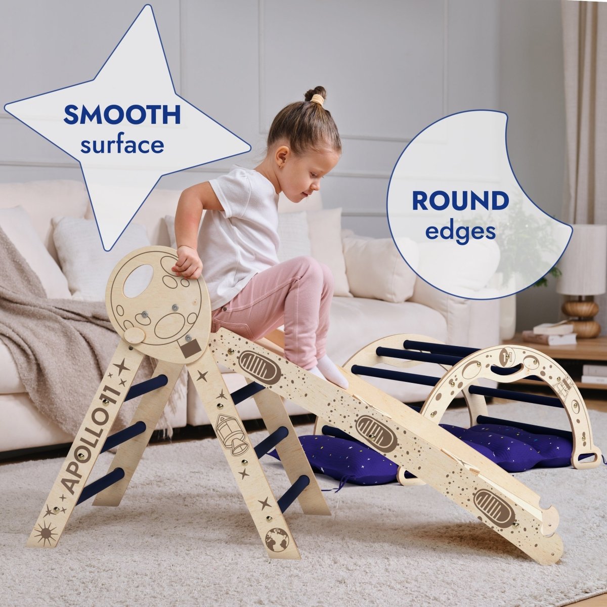 Apollo 4in1 Climbing Set: Pikler Triangle, Arch, Slide Board, and Cushion for Little Toddlers Astronauts