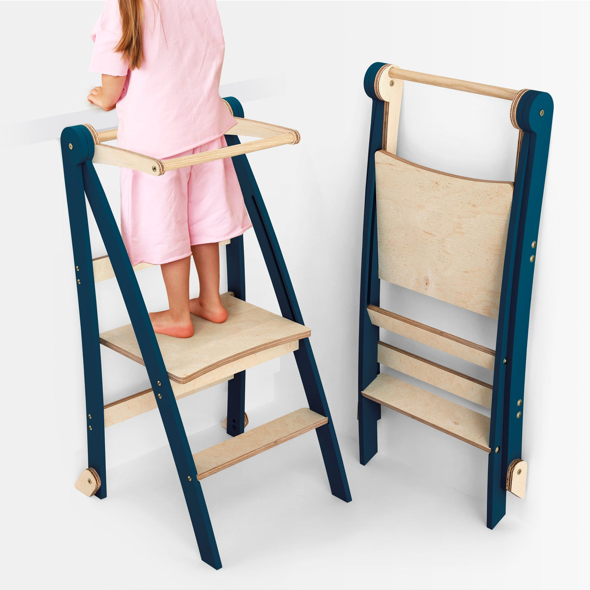 Folding Growing Chair – Montessori Step Stool with Safety Rails for Toddlers – Graphite