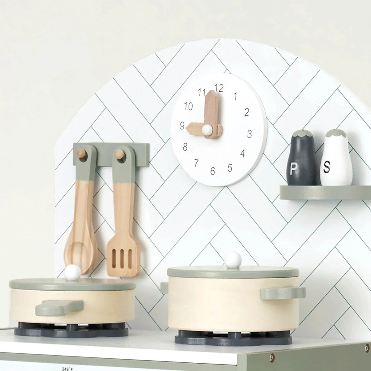 Hooga Wooden Play Kitchen with 6 Utensils