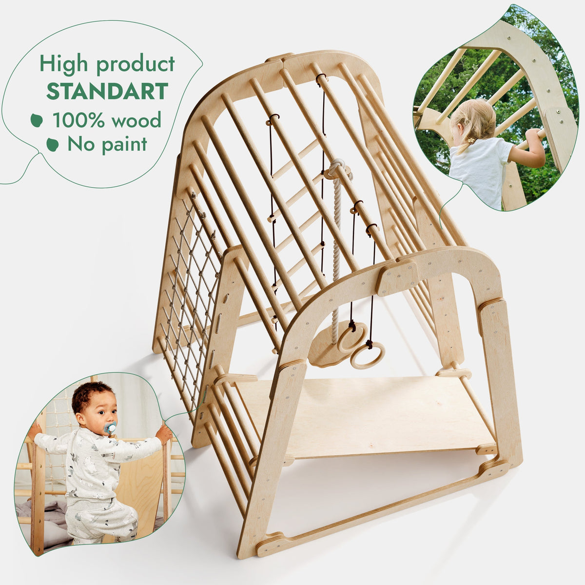 6in1 Indoor Wooden Playground for Children – Playground + Swings Set + Slide Board