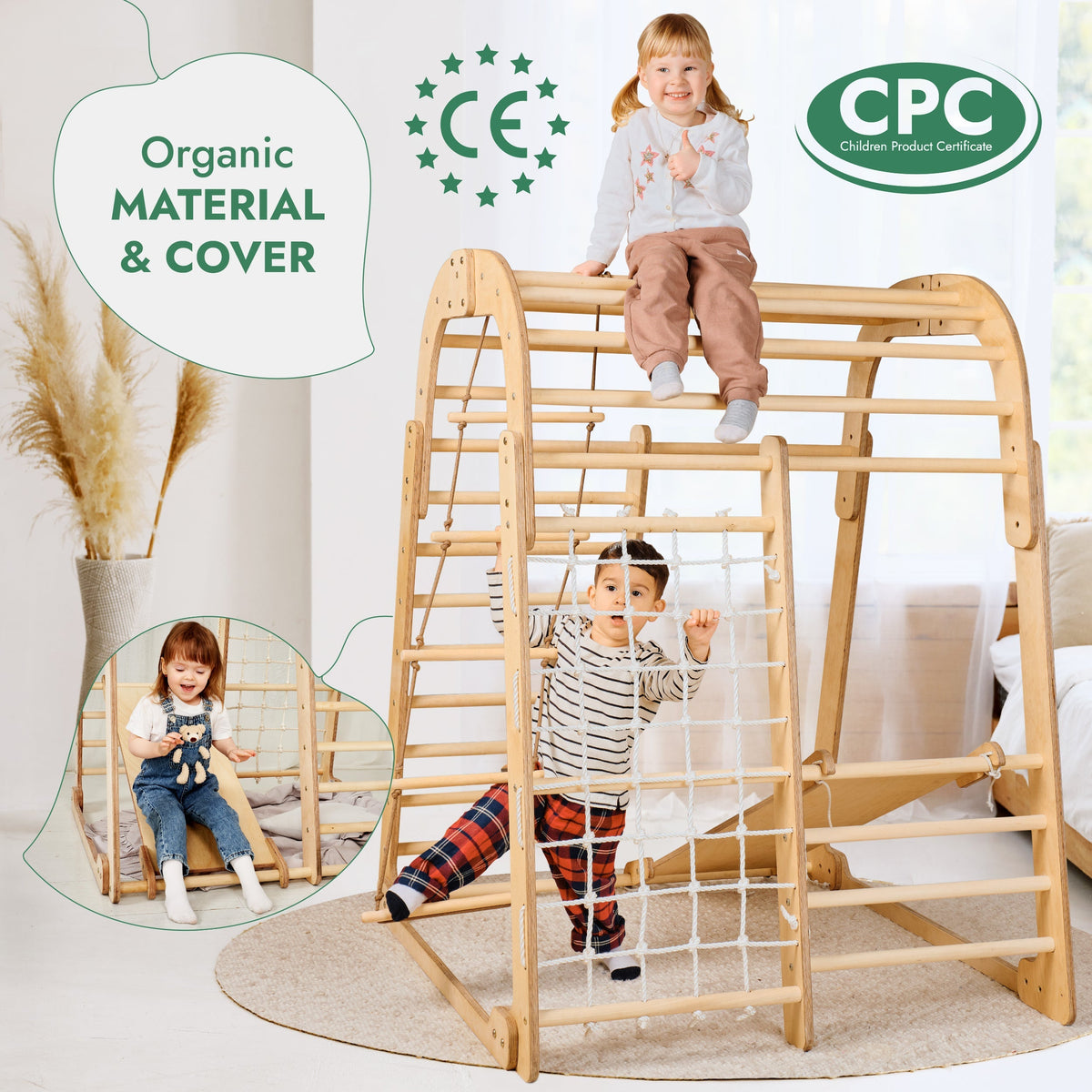 6in1 Indoor Wooden Playground for Children – Playground + Swings Set + Slide Board